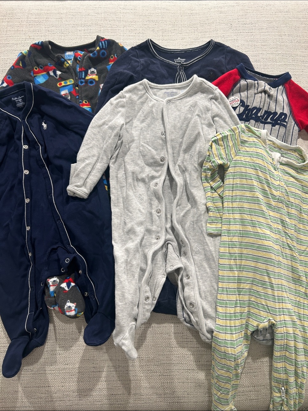 Ralph Lauren Boys Navy Gray Red Striped & Patterned Pajama Set Mix